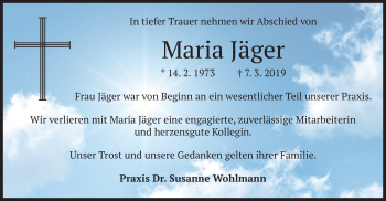 Todesanzeige von Maria Jäger von merkurtz