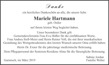 Todesanzeige von Mariele Hartmann von merkurtz