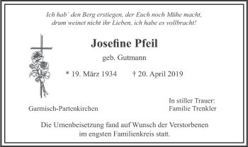 Todesanzeige von Josefine Pfeil von merkurtz