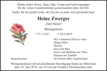 Todesanzeige von Heinz Zwerger von merkurtz