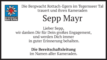 Todesanzeige von Sepp Mayr von merkurtz