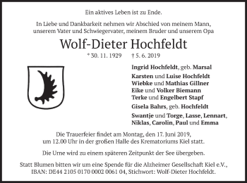 Todesanzeige von Wolf-Dieter Hochfeldt von merkurtz