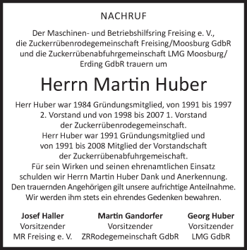 Todesanzeige von Martin Huber von merkurtz