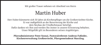 Todesanzeige von Martin Huber von merkurtz