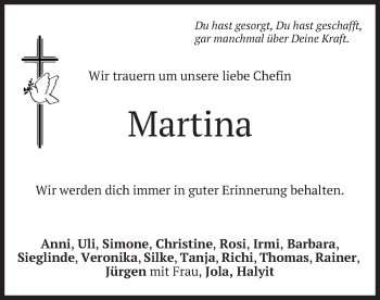 Todesanzeige von Martina  von merkurtz