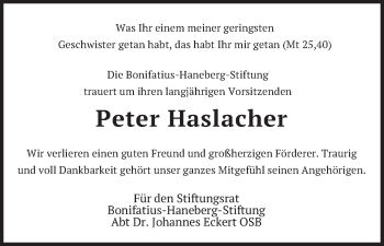 Todesanzeige von Peter Haslacher von merkurtz