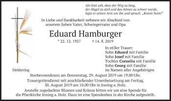 Todesanzeige von Eduard Hamburger von merkurtz