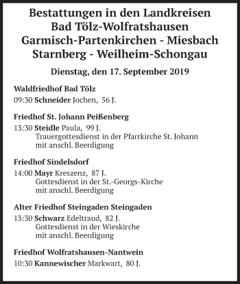 Todesanzeige von Bestattungen vom 17.09.2019 von merkurtz