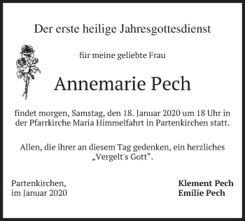 Todesanzeige von Annemarie Pech von merkurtz