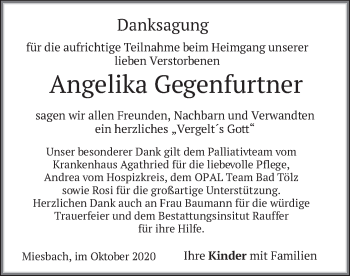 Todesanzeige von Angelika Gegenfurtner von merkurtz