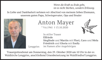 Todesanzeige von Anton Mayer von merkurtz