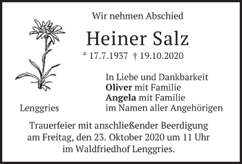 Todesanzeige von Heiner Salz von merkurtz