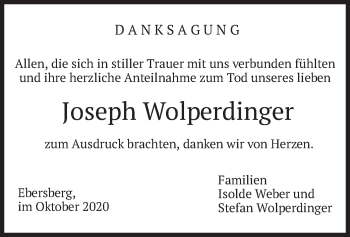 Todesanzeige von Joseph Wolperdinger von merkurtz