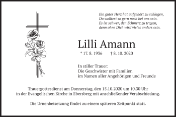 Todesanzeige von Lilli Amann von merkurtz