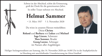 Todesanzeige von Helmut Sammer von merkurtz