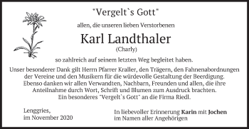 Todesanzeige von Karl Landthaler von merkurtz