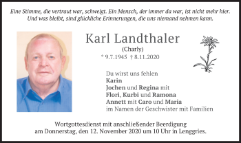 Todesanzeige von Karl Landthaler von merkurtz