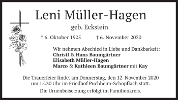 Todesanzeige von Leni Müller-Hagen von merkurtz