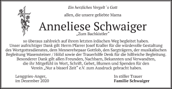 Todesanzeige von Anneliese Schwaiger von merkurtz