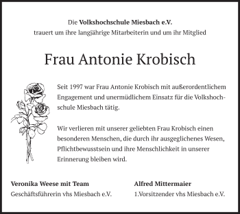 Todesanzeige von Antonie Krobisch von merkurtz