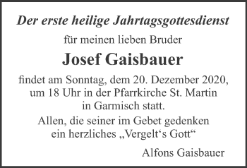 Todesanzeige von Josef Gaisbauer von merkurtz