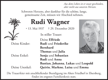 Todesanzeige von Rudi Wagner von merkurtz