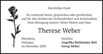 Todesanzeige von Therese Weber von merkurtz