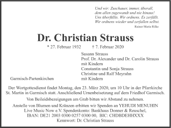 Todesanzeige von Christian Strauss von merkurtz