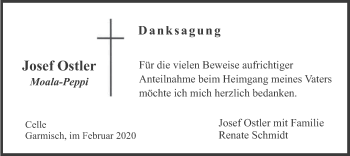 Todesanzeige von Josef Ostler von merkurtz