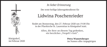 Todesanzeige von Lidwina Poschenrieder von merkurtz