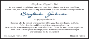 Todesanzeige von Sieglinde Gortmaier von merkurtz