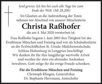 Todesanzeige von Christa Raßhofer von merkurtz