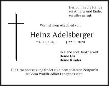 Todesanzeige von Heinz Adelsberger von merkurtz