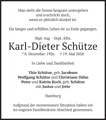 Todesanzeige von Karl-Dieter Schütze von merkurtz