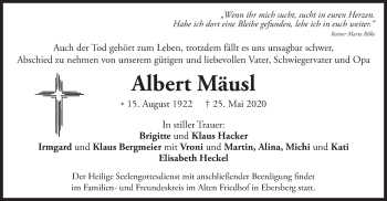 Todesanzeige von Albert Mäusl von merkurtz