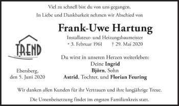 Todesanzeige von Frank-Uwe Hartung von merkurtz