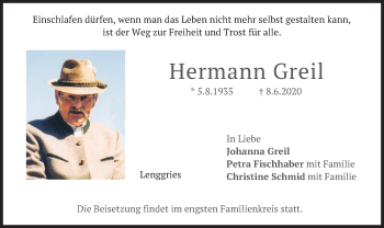 Todesanzeige von Hermann Greil von merkurtz