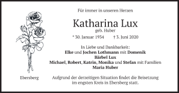 Todesanzeige von Katharina Lux von merkurtz