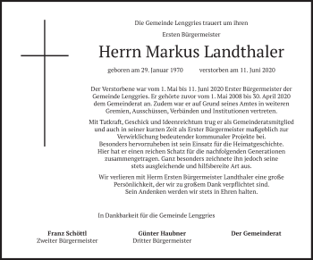 Todesanzeige von Markus Landthaler von merkurtz