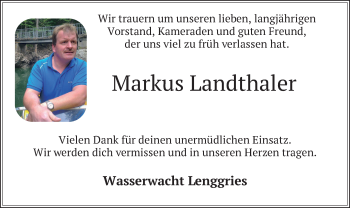 Todesanzeige von Markus Landthaler von merkurtz