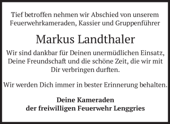 Todesanzeige von Markus Landthaler von merkurtz