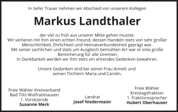 Todesanzeige von Markus Landthaler von merkurtz