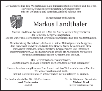 Todesanzeige von Markus Landthaler von merkurtz