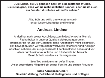 Todesanzeige von Andreas Lindner von merkurtz