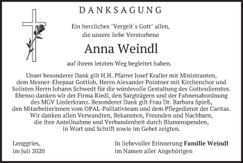 Todesanzeige von Anna Weindl von merkurtz