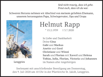 Todesanzeige von Helmut Rapp von merkurtz