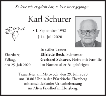 Todesanzeige von Karl Schurer von merkurtz