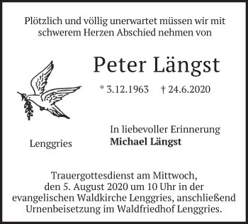 Todesanzeige von Peter Längst von merkurtz