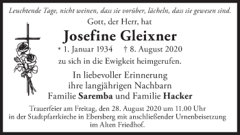 Todesanzeige von Josefine Gleixner von merkurtz