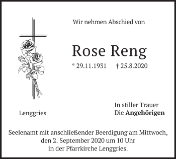 Todesanzeige von Rose Reng von merkurtz